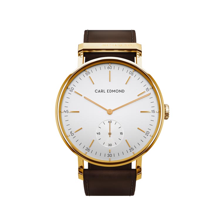 Carl Edmond horloge - Ryolit 32 White Deluxe Gold - DK Brown Leather